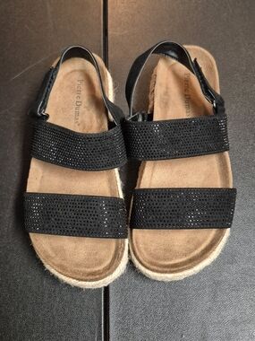 Pierre Dumas Women's Size 8 Black Rhinestone Espadrille Platform Sandals Bling